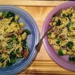 "Little Ears" Pasta (Orecchiette pasta) with Italian Pork Sausage, Broccoli, and Pesto finished plates