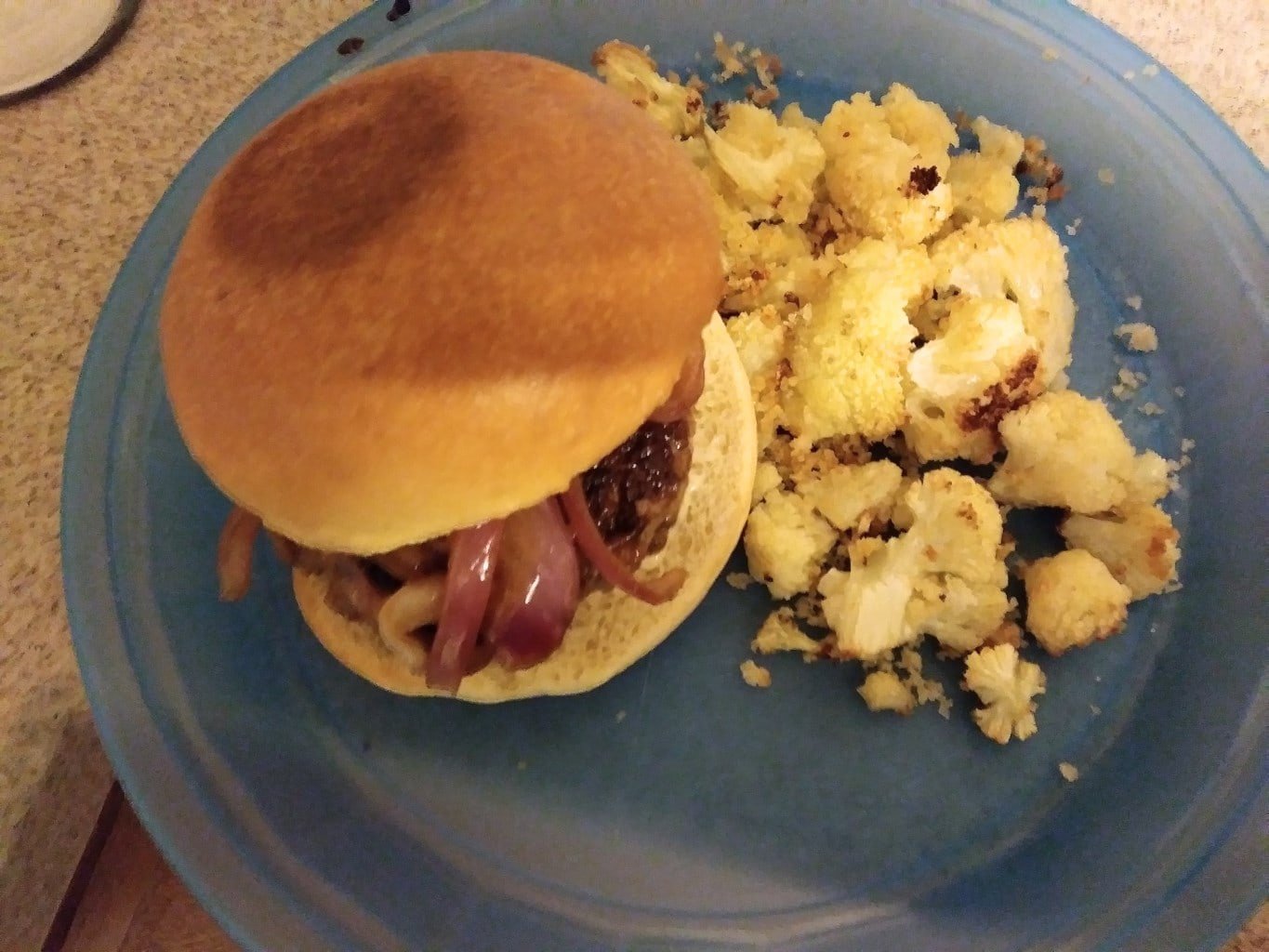 Balsamic Onion Burgers with Crispy Crumbed Cauliflower