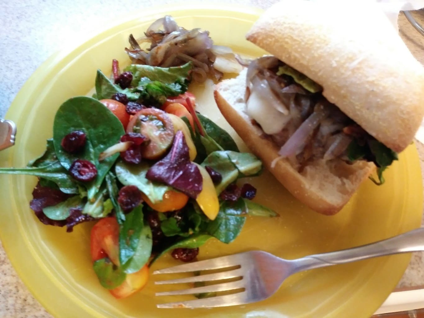 Melty Mozzarella Burgers with Caramelized Onion and Balsamic Greens on Ciabatta