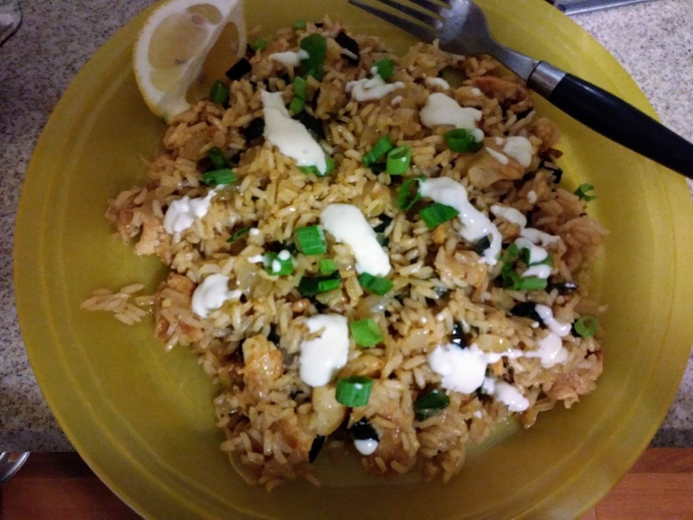 Chicken Rice Skillet with Lemon Aioli meal