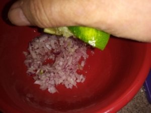 Squeeze lime over shallots